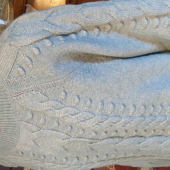 Loft Cable and Popcorn Stitch Raglan Sleeve Crewneck Teal Sweater SP - Picture 3 of 9